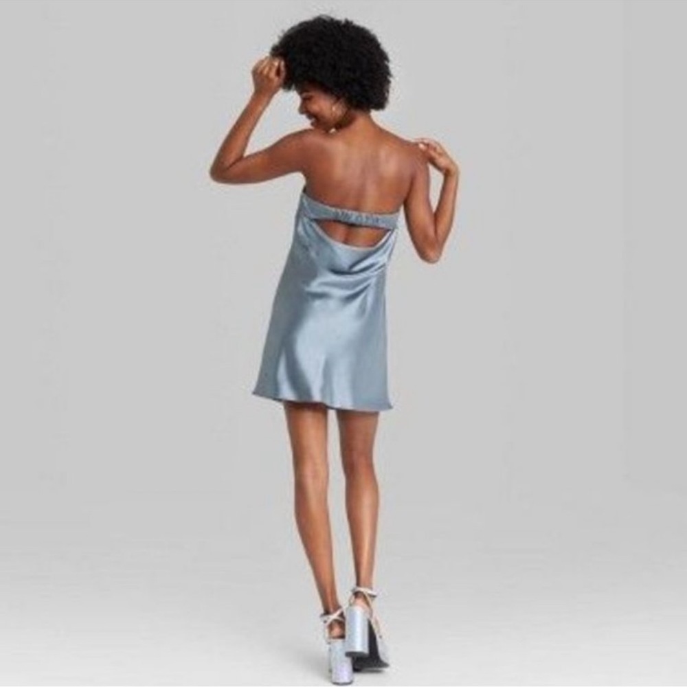 wild fable Satin Strapless Mini Dress in Light Blue